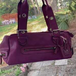 Barrell Bag Eggplant Purse unknown brand Green Interior EUC